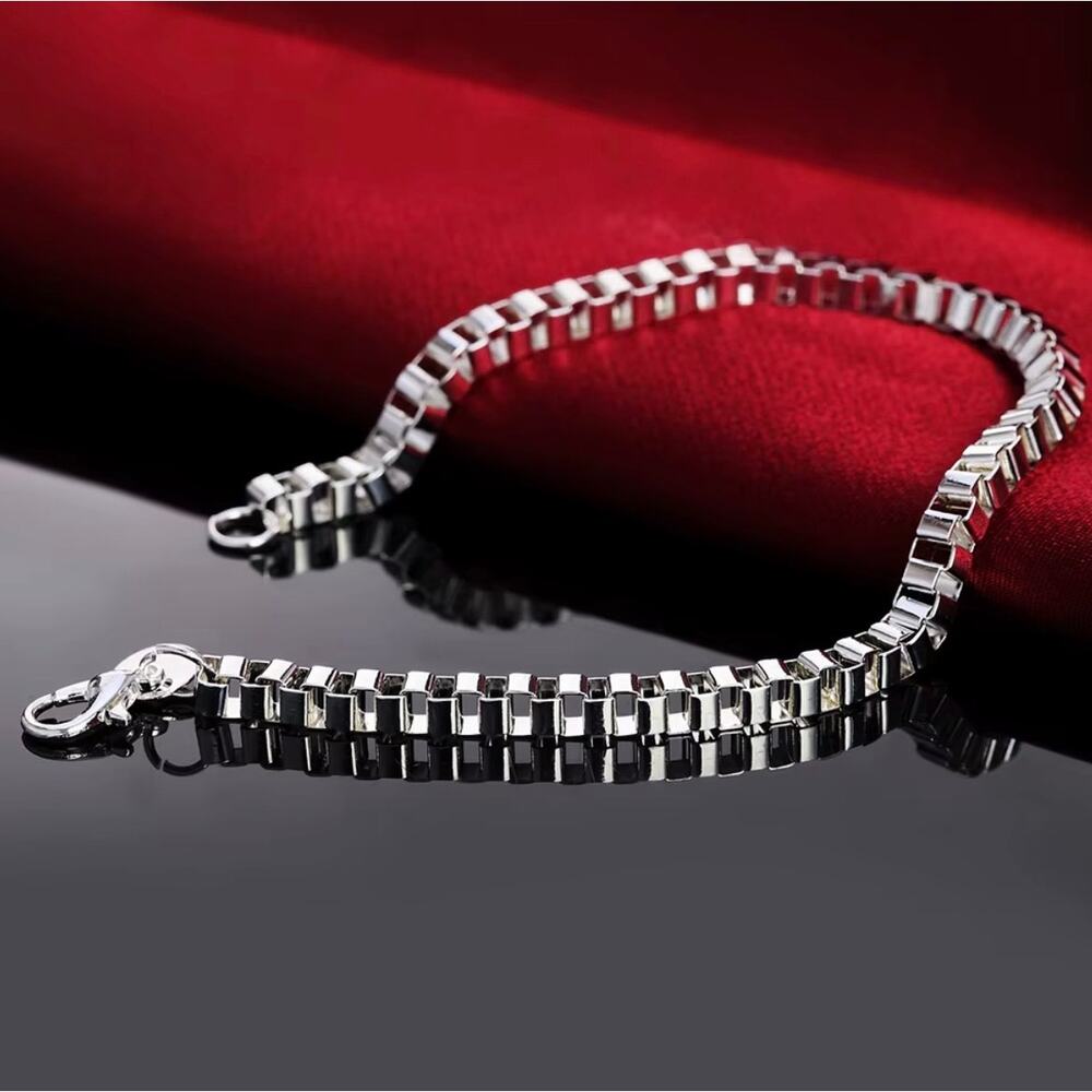 925 Stamped Silver 20CM Bracelet for man woman classic 4MM box chain - Picture 1 of 4